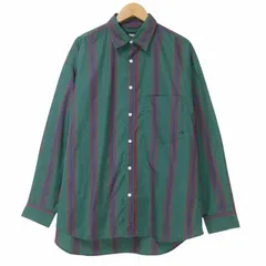 アズールバイマウジー AZUL by moussy 美品 22AW  WIDE RELAX SILHOUETTE SHIRT 長袖 シャツ 251FAT30-142G ビッグシルエット ストライプ ワンポイント刺繡 緑 グリーン フリーサイズ X