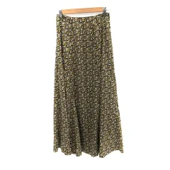 スピック&スパン Spick&Span U by フレアスカート マキシ丈 ロング丈 花柄 38 M マルチカラー マスタードイエロー 黒 ブラック /SM34