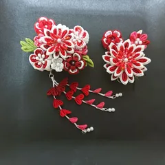 つまみ細工の髪飾りセット/赤系/七五三/成人式/結婚式