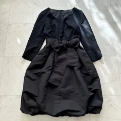 COTOO コトゥー 異素材ドッキングワンピース ウエストリボン バルーンスカート ブラック 黒 36 Sサイズ 美品