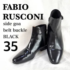 極美品・35✨ファビオルスコーニ フラット サイドゴア バックル レザー ブーツ ブラック FABIO RUSCONI MADE IN ITALY イタリア製 ショート ショートブーツ アーモンドトゥ