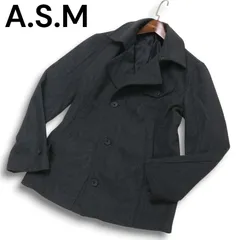 A.S.M アトリエサブ メン 秋冬 ウール混 メルトン★ ポケット付き シングル Pコート Sz.52 メンズ グレー 大きいサイズ ASMのサムネイル