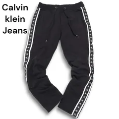 Calvin klein Jeans カルバンクライン ジーンズ 秋冬 ロゴ★ ライン 裏起毛 イージー スウェット パンツ Sz.M メンズ 黒