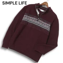 【新品 未使用】 SIMPLE LIFE シンプルライフ レナウン ウール混 ジャガード柄 ハーフジップ セーター ニット Sz.M メンズ