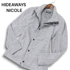 HIDEAWAYS NICOLE ハイダウェイ ニコル 秋冬 裏起毛★ ボーダー スタンドカラー ジャケット Sz.50 メンズ グレー