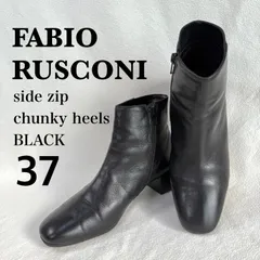 極美品✨ファビオルスコーニ スクエアトゥ サイドジップ ショートブーツ レザー ブラック FABIO RUSCONI イタリア製 MADE IN ITALY チャンキーヒール 黒