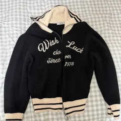 エイトセカンズ 黒 ジップアップ ニット カーディガン L