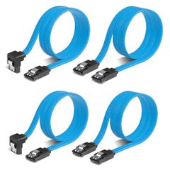 Set of 4 (Straight + L-shaped) Serial Cables, Serial ATA3 Cables, Anti-Drop Connectors, Ideal for Hard Drives/Optical Drives, with Latch, 50cm, HDD/SSD, S-ATA SATA III Data Cable (Blue)