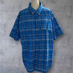 【美品】モンベル mont-bell ウィックロン チェック柄 半袖シャツ XLサイズ ブルー系 メンズ アウトドア 吸汗速乾