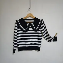レディース衣類 - ボーダー柄ニット ストライプ トップス 長袖 Tシャツ 55 66