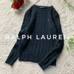 ラルフローレン　ケーブルニット　セーター　クルーネック　プルオーバー　コットン　ロゴ刺繍　ポニー　ブラック　Mサイズ　RALPH LAUREN