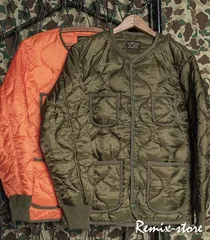 ★着まわし◎ 防寒 イン＆アウト キルティング ウォーム ジャケット ノーカラー サイズS〜2XL オレンジ グリーン ヴィンテージ 大きいサイズ★624