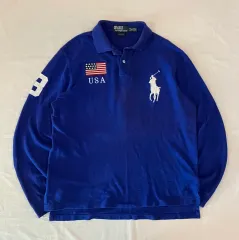 ポロ チーフキープ ビックポニー USA ロングスリーブ カラーTシャツ ブルー