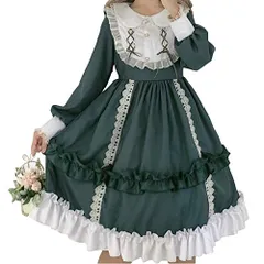 新品 [SSUPTEMBER2] ワンピース ロリータ 長袖 ロリータ服 ゴスロリ ピーターパンカラー 地雷系 無地 ゴシック 森ガール 女の子 姫 ドレス ゆめかわいい リボン フリル コスプレ 衣装 ハロウィン仮装 文化祭 イベント 写真撮影 黒 緑