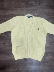 90s ポロ クレスト ロゴ コットン ケーブル カーディガン