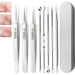 8本セット 精密ピンセット 角栓取り ピンセット 先端0.01 毛抜き コメドプッシャー（収納ケース付）角栓 いちご鼻 毛抜き黒ずみ毛穴ケア専用 精密な作業が可能 角栓取り ピンセット (8本) 1
