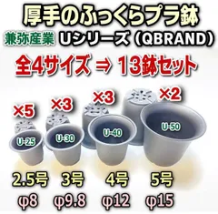 厚手のふっくらプラ鉢＊カネヤ(兼弥産業)Uシリーズ(QBRAND)＊全4サイズ：2.5号×5鉢＊3号×3鉢＊4号×3鉢＊5号×2鉢の合計13鉢＊多肉植物・塊根植物コーデックス・アガベ・サボテン・ハオルチア・アデニウム・パキポディウム・実生＠フラワーショップ江口のサムネイル