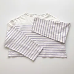 ミラオーウェン Mila Owen ボートネック短丈ワイドボーダーTシャツ 0サイズ パープル