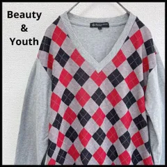 ☆早い者勝ち☆ Beauty&Youth ビューティー&ユース Vネックアーガイルコットンニット グレー L