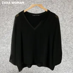 ZARA WOMAN シースルーブラックVネック五分袖トップス Mサイズ