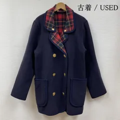 USED 古着 ジャケット、上着 ジャンパー、ブルゾン 80s チロル パイピング 金ボタン ダブルボタン タータンチェック 裏地 ウール コート