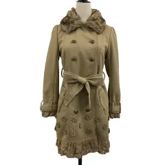 アクシーズファム axes femme コート トレンチ ダブル ベルト フェイクファー レース 花モチーフ フリル 長袖 M ベージュ 茶 ブラウン