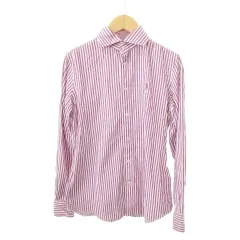 ポロ ラルフローレン POLO RALPH LAUREN シャツ ストライプ ワンポイント ロゴ ラウンド 薄手 約XSサイズ 紫 パープル ■YHS8