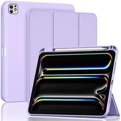 新品 Apple Pencilホルダー付き 対応 第6/5世代 2025/2024年発売 トリフォールドスタンド /M4 M5 ソフトTPUカバー ケース 11インチ Pro -パープル iPad ProCase