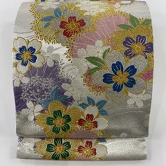【美品】 袋帯 秀品 振袖向き 桜 花柄 唐織 箔 銀色 六通 正絹 【中古】