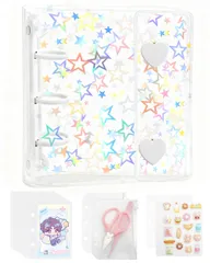 新品 シール帳 プラバン ミニ バインダー 透明 A8サイズ【バインダー本体 リフィル×20枚 チャック付きボケット×2枚 下敷き×2枚】PPシート カードポケット 女の子 ハート-キラキラ