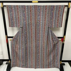 型染め 縮緬 小紋 正絹 素敵な染め ストライプ 袷 着物 MK-625