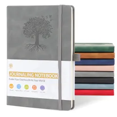 新品 JUNART A5罫線ジャーナルノート、女性と男性用、192ページ、レザーハードカバーノート、個人執筆、研究、オフィス、旅行記録、ギフト用(グレー)