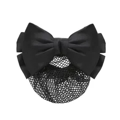 新品 リボン バレッタ ネット 髪飾り リボン シニヨンネット お団子ネット ヘアアクセサリー まとめ髪 ヘアネット 髪色隠し お団子 バレッタ ヘアクリップ 髪飾り リボン おしゃれ シンプル 大きめ 卒業式 デート 冠婚葬祭 (ブラック)