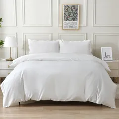 新品 MILDLY 布団カバー ダブル 3点セット オーストラリア綿100% ホテル仕様 サテン調 おしゃれ 【枕カバー2枚+掛ふとんカバー】 ヒモ8枚 柔らかい 無地 さらさら肌触り 吸汗 速乾 【3点セット・ホワイト・ダブル】