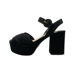 PRADA(プラダ) サンダル 34  1/2 レディース - 黒 厚底/アンクルストラップ/オープントゥ