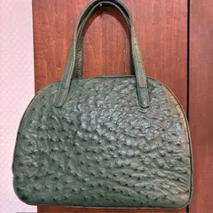 ノーブランド　レザー　グリーン系　オーストリッチ風　ハンドバック　内スウェード