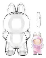 新品 2個セット Labubu ラブブ ビッグ・イントゥ・エナジー 専用 クリアディスプレイケース スタンド付き 防塵 保護カバー プラスチック製 キーホルダーストラップ付き (ぬいぐるみ本体は含まれません)