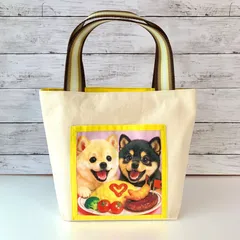 ミニトートバッグ 柴犬 & オムライス柄 ナチュラル