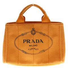 PRADA (プラダ) カナパ ミニ トライアングルロゴプレート キャンバス 2WAY ハンド ショルダー トートバッグ ゴールド金具 オレンジ B2439G