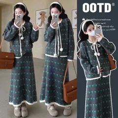 セットアップ マタニティ 妊婦服  ニット スカート カーディガン カジュアル 韓国