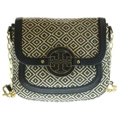 TORY BURCH (トリー バーチ) チェーンストラップ ロゴプレート ショルダーバッグ ブラック/ホワイト レディース