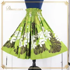 フラダンス 衣装 パウスカート グリーン系 シングル フラ ダンス モンステラ柄 プルメリア柄 リーフ柄 黄緑 茶 白 ハワイアン アロハ スカート かわいい 爽やか 華やか ハワイアンプリント ホワイト系 ブラウン系