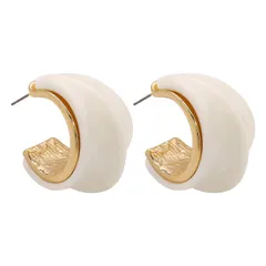 ホワイト X ゴールド フープピアス 太め 大人 モード 個性的 カジュアル