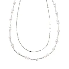 【シルバー×2セット】[Cream dot. クリームドット公式] ネックレス レディース 2点セット 金属アレルギー ニッケルフリー パール ビーズ ステーション チェーン 3WAY  