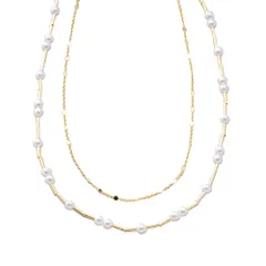 【ゴールド×2セット】[Cream dot. クリームドット公式] ネックレス レディース 2点セット 金属アレルギー ニッケルフリー パール ビーズ ステーション チェーン 3WAY  