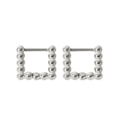 【B：シルバー×ピアス】[Cream dot. クリームドット公式] ピアス レディース ステンレス製 金属アレルギー つけっぱなし サージカルステンレス キャッチレス 中折れ 開閉式 ワンタッチ メタルボール スクエア 四角 フープ 2タイプ  