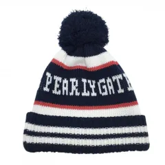 【超美品】パーリーゲイツ ニット帽 ネイビー×白 ボーダー風 ボンボン付 FR  ゴルフウェア PEARLY GATES