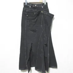 美品 PRANK PROJECT プランクプロジェクト クラッシュデニム ロングスカート 31232515204 38 ブラック レディース 古着 中古 USED