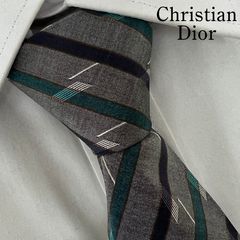 美品】Christian Dior ディオール ネクタイ グレー ストライプ - メルカリ
