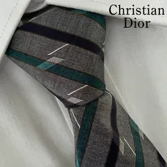 《美品》Christian Dior (クリスチャンディオール) ネクタイ 総柄 ストライプ グレー ネイビー ターコイズブルー ホワイト